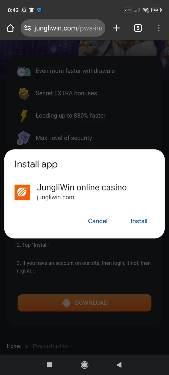 Installeer de Jungliwin-applicatie op Android.