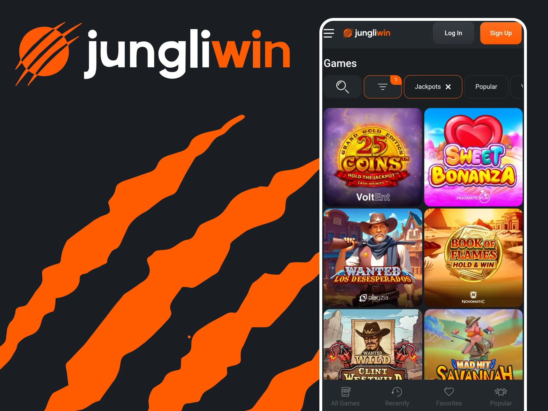 Je kunt de jackpot spelen in de Jungliwin-applicatie.