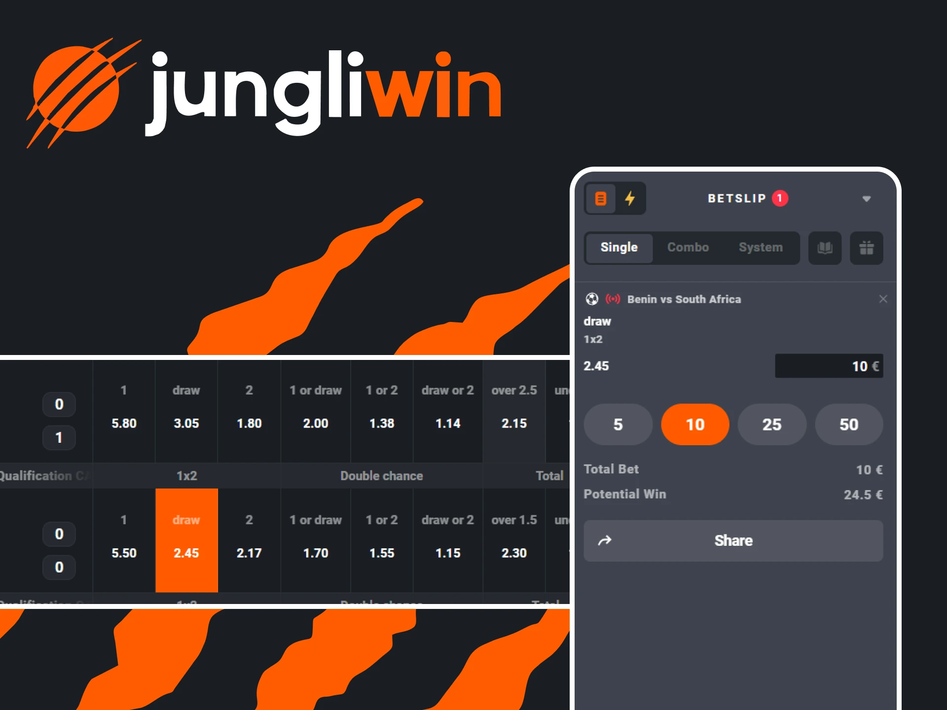 We zullen u vertellen hoe u uw eerste weddenschap op livesport van Jungliwin kunt plaatsen.