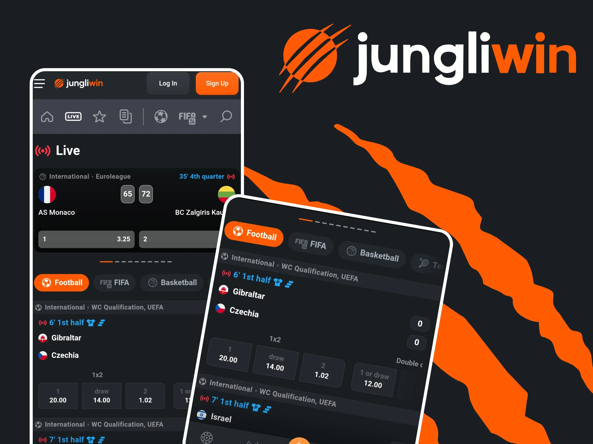 Wed op live sport met behulp van de Jungliwin-app.