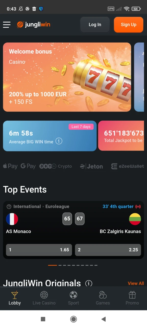 Klik op de knop Registreren op Jungliwin.