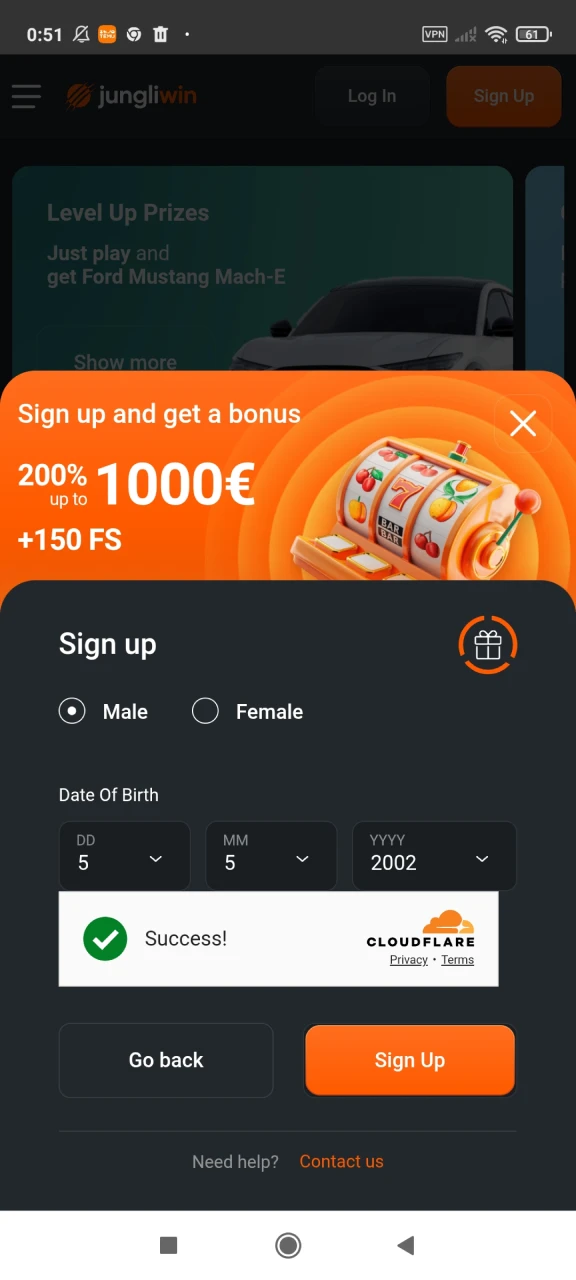 Voltooi uw registratie op Jungliwin.