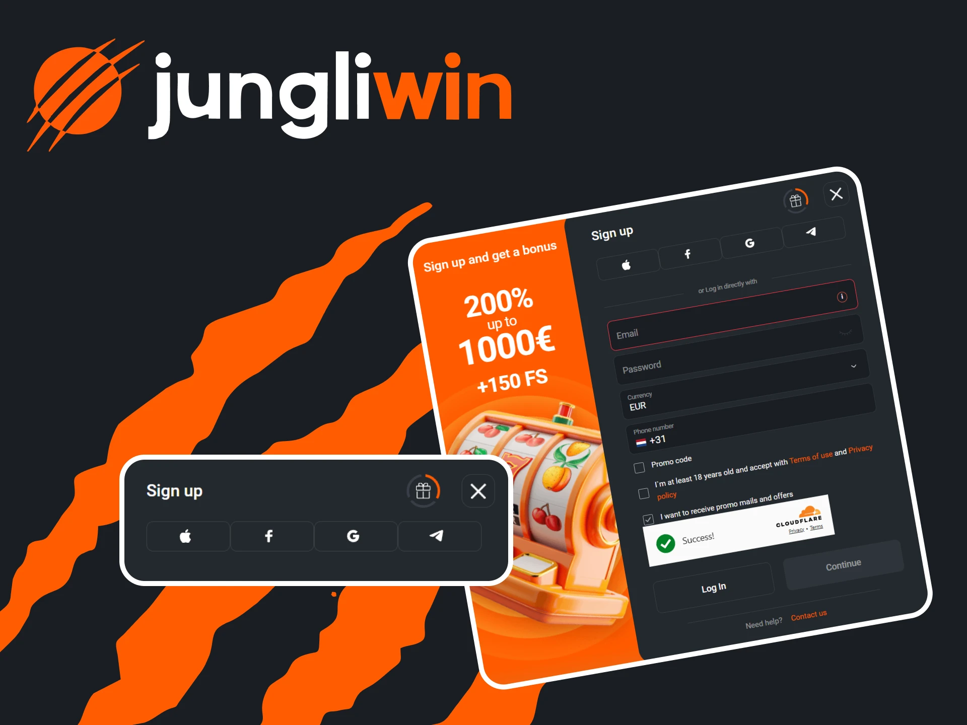 U kunt zich voor Jungliwin registreren via sociale netwerken.