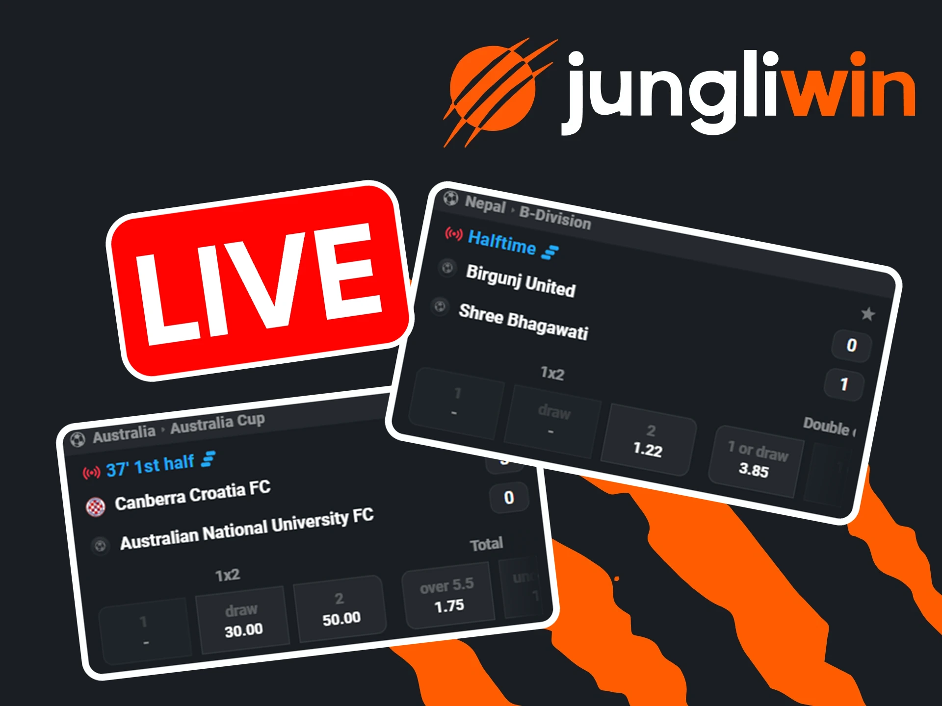 Op de website van Jungliwin kun je wedden op live sportevenementen.