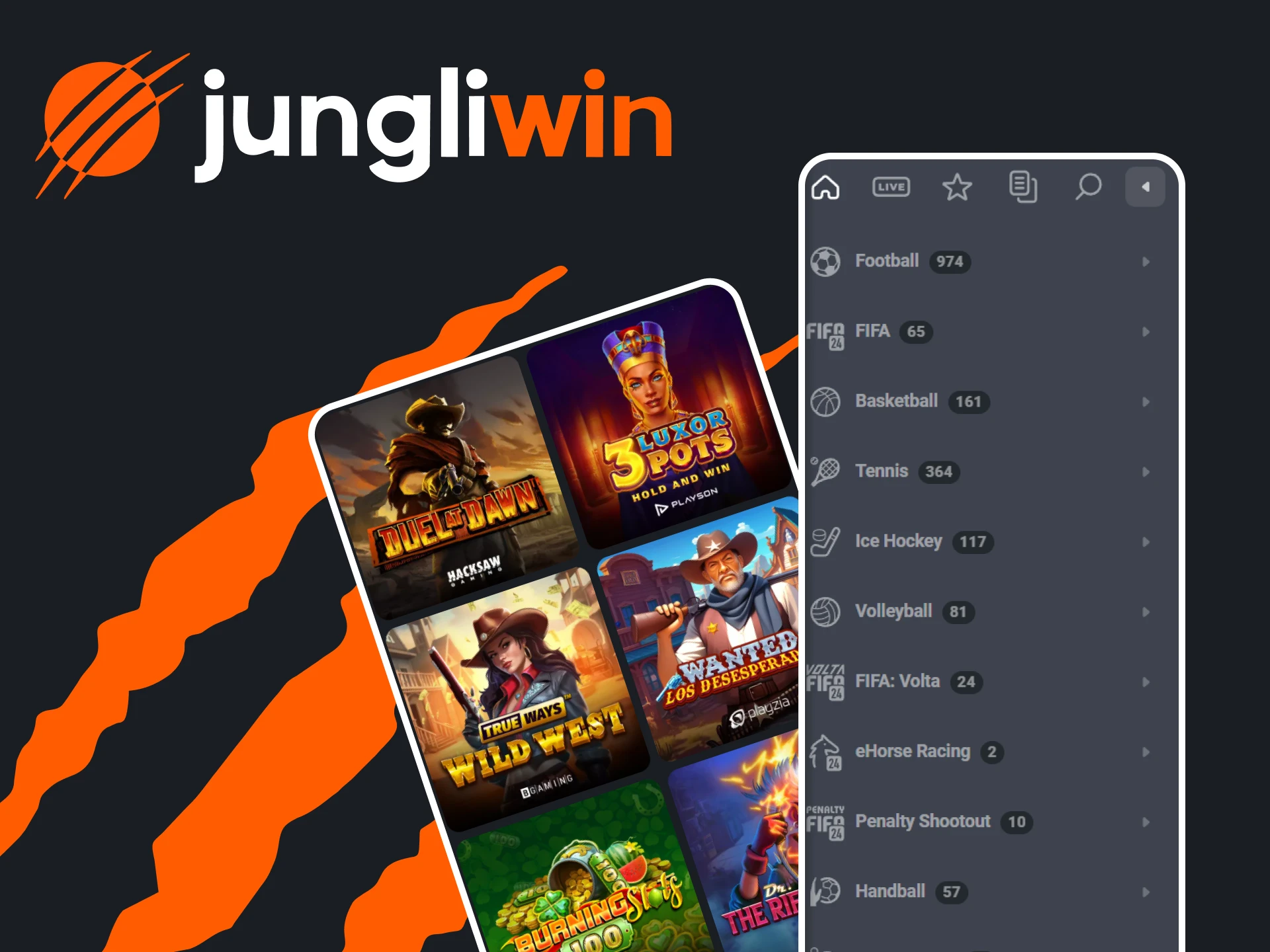 Kies casino's en weddenschappen bij Jungliwin.